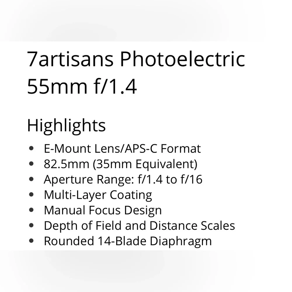 7artisans Photoelectric 55mm f/1.4 Lens for Micro Four Thirds